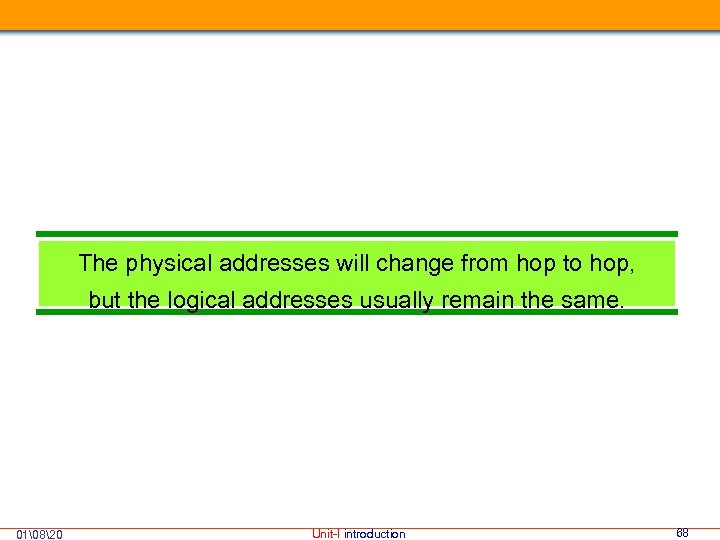 The physical addresses will change from hop to hop, but the logical addresses usually