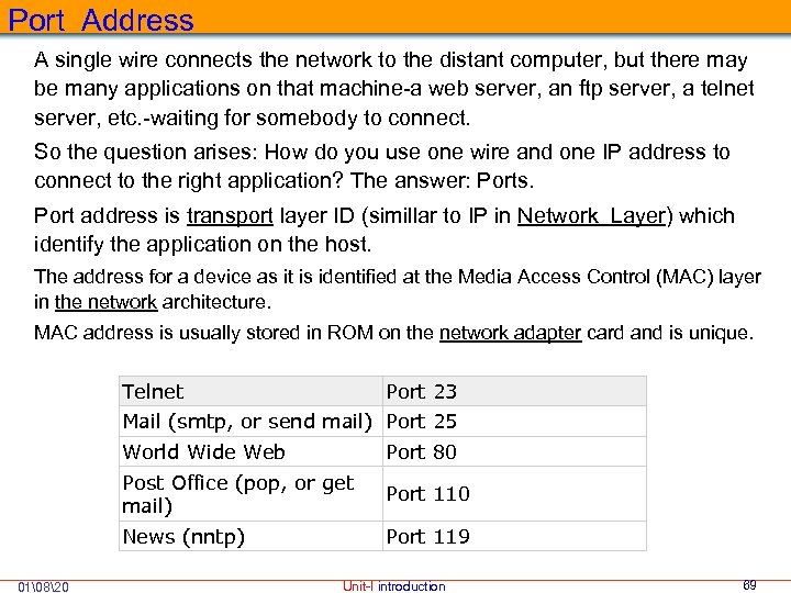 Port Address A single wire connects the network to the distant computer, but there