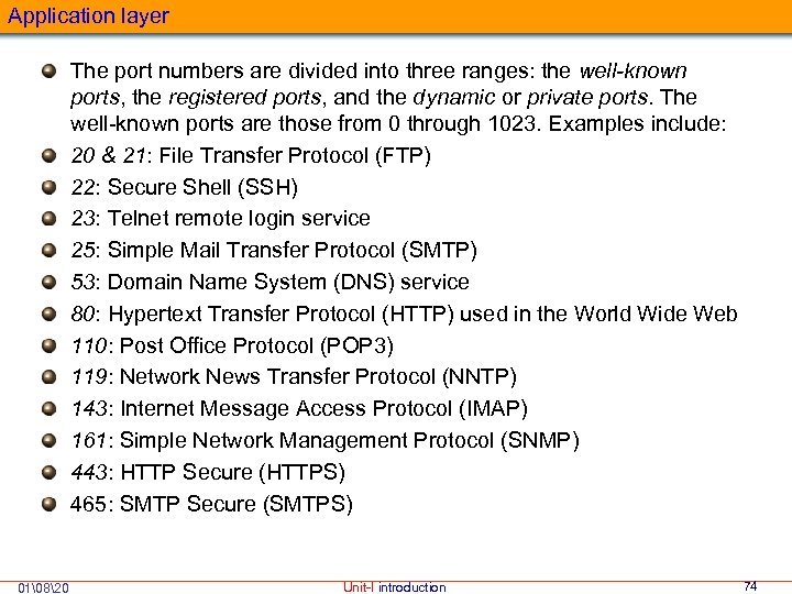 Application layer The port numbers are divided into three ranges: the well-known ports, the