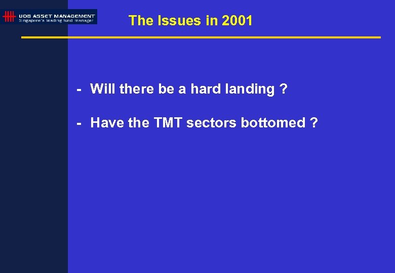 The Issues in 2001 - Will there be a hard landing ? - Have
