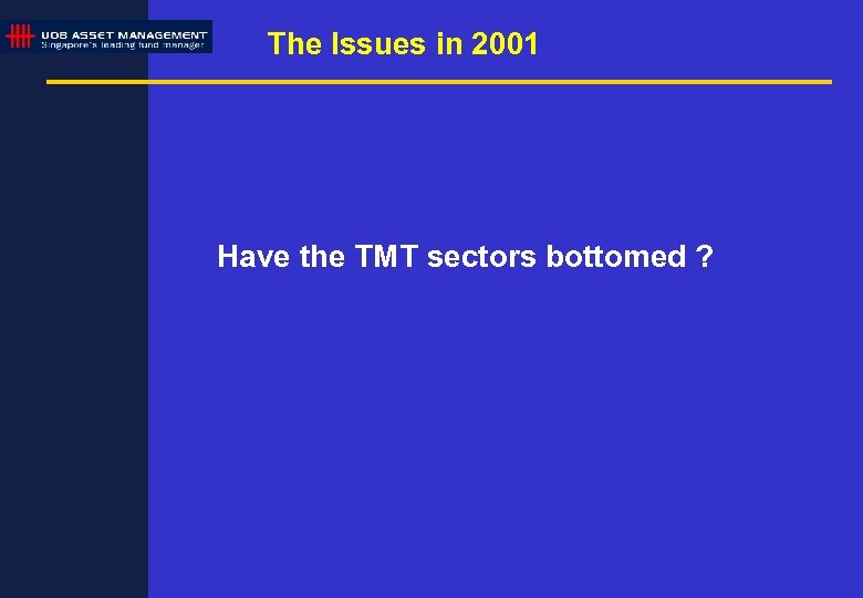 The Issues in 2001 Have the TMT sectors bottomed ? 