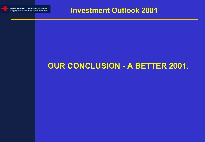 Investment Outlook 2001 OUR CONCLUSION - A BETTER 2001. 