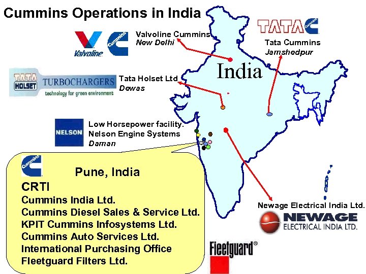 Cummins Operations in India Valvoline Cummins New Delhi Tata Holset Ltd Dewas Tata Cummins