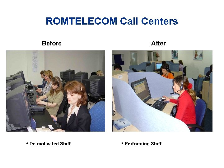ROMTELECOM Call Centers Before • De motivated Staff After • Performing Staff 
