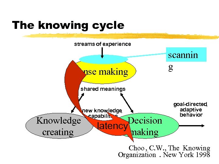 The knowing cycle streams of experience Sense making scannin g shared meanings Knowledge creating
