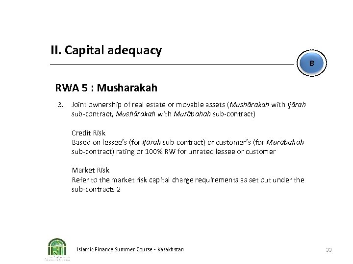 II. Capital adequacy B RWA 5 : Musharakah 3. Joint ownership of real estate