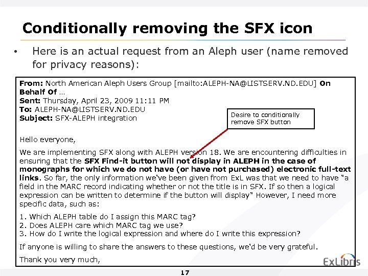 Conditionally removing the SFX icon • Here is an actual request from an Aleph