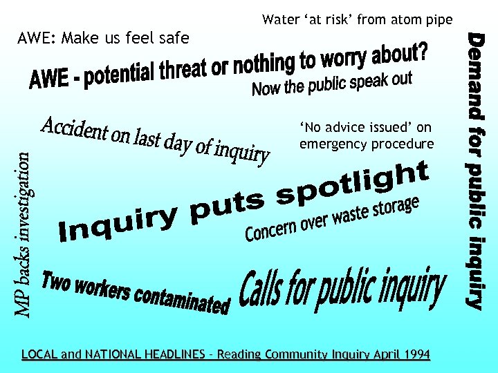 Water ‘at risk’ from atom pipe AWE: Make us feel safe ‘No advice issued’