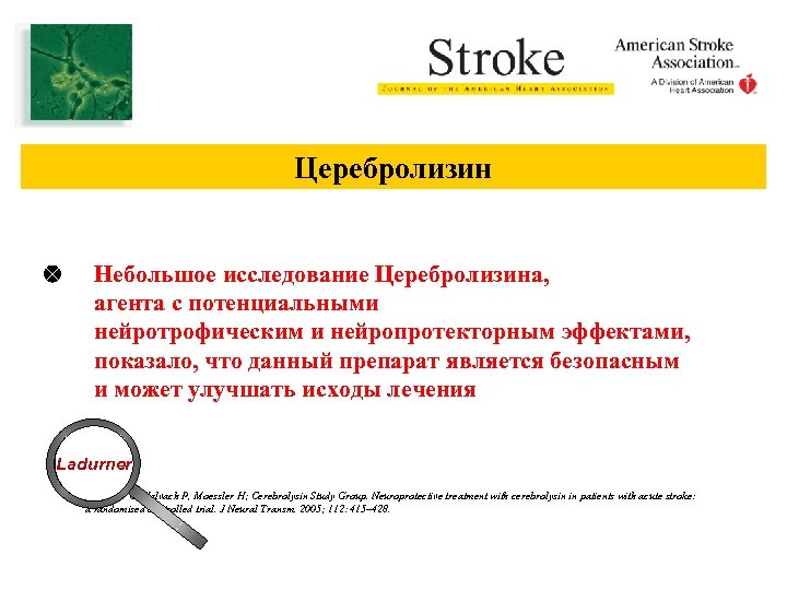 Церебролизин Небольшое исследование Церебролизина, агента с потенциальными нейротрофическим и нейропротекторным эффектами, показало, что данный