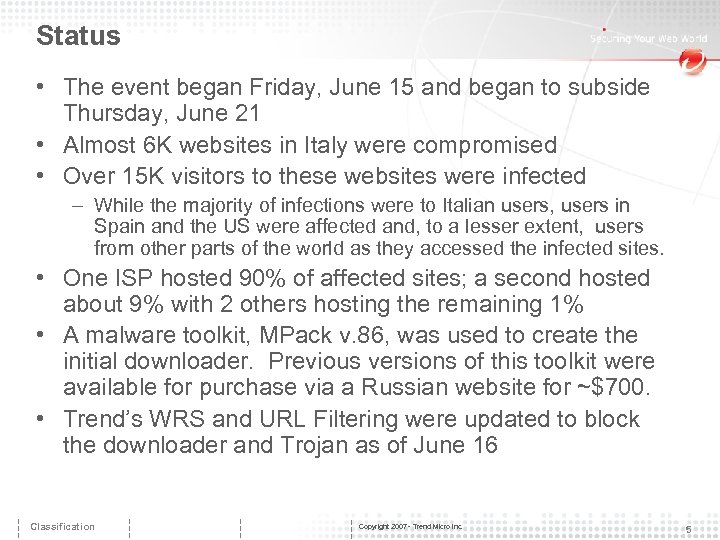 Status • The event began Friday, June 15 and began to subside Thursday, June