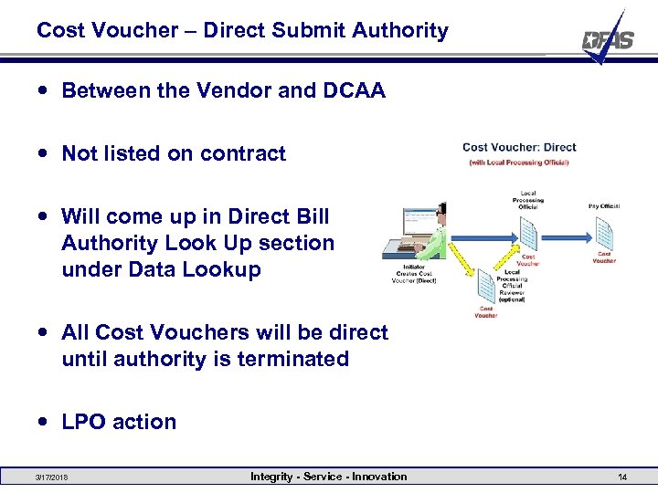 Cost Voucher – Direct Submit Authority Between the Vendor and DCAA Not listed on