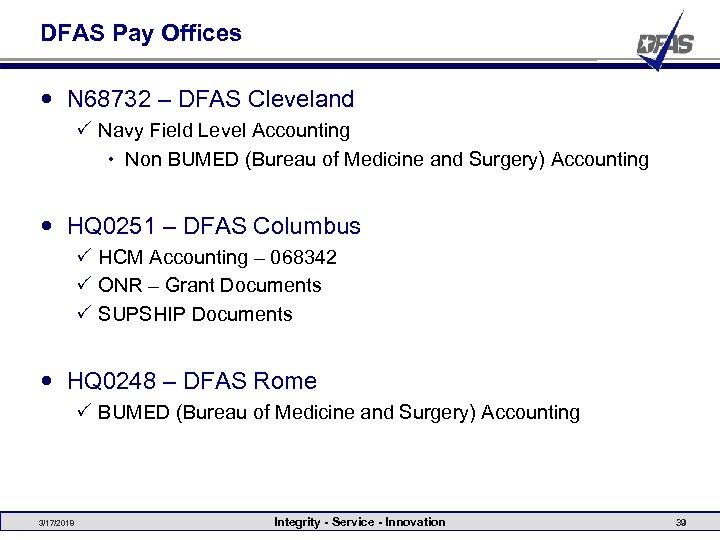 DFAS Pay Offices N 68732 – DFAS Cleveland P Navy Field Level Accounting Non