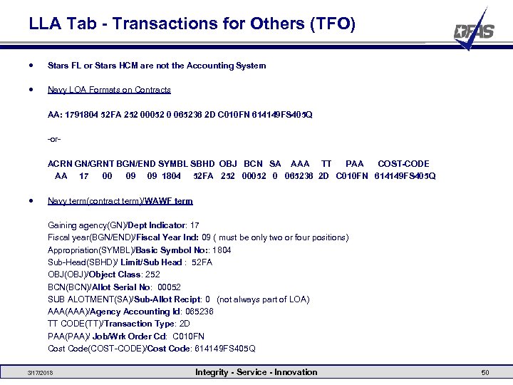LLA Tab - Transactions for Others (TFO) Stars FL or Stars HCM are not