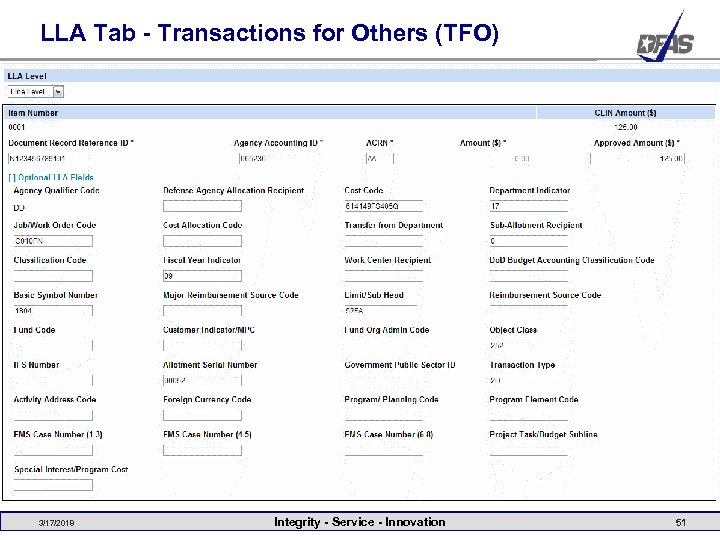 LLA Tab - Transactions for Others (TFO) 3/17/2018 Integrity - Service - Innovation 51