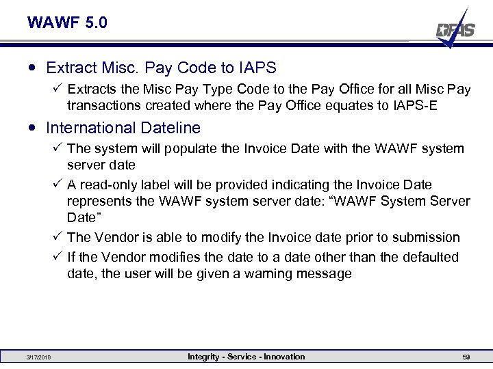 WAWF 5. 0 Extract Misc. Pay Code to IAPS P Extracts the Misc Pay