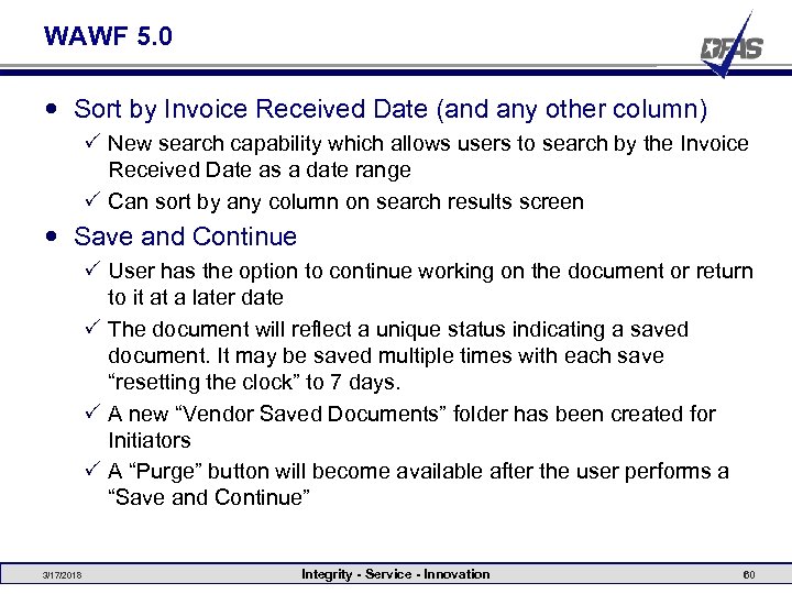 WAWF 5. 0 Sort by Invoice Received Date (and any other column) P New