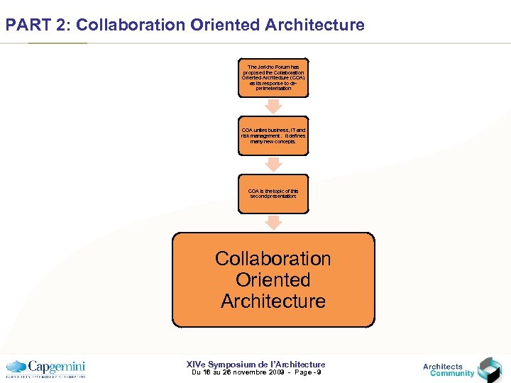 PART 2: Collaboration Oriented Architecture The Jericho Forum has proposed the Collaboration Oriented Architecture
