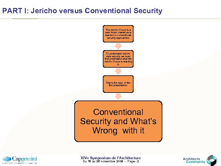 PART I: Jericho versus Conventional Security The Jericho Forum is a user forum created