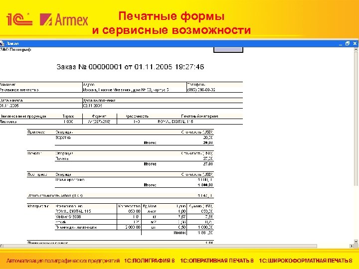 Печатные формы и сервисные возможности 