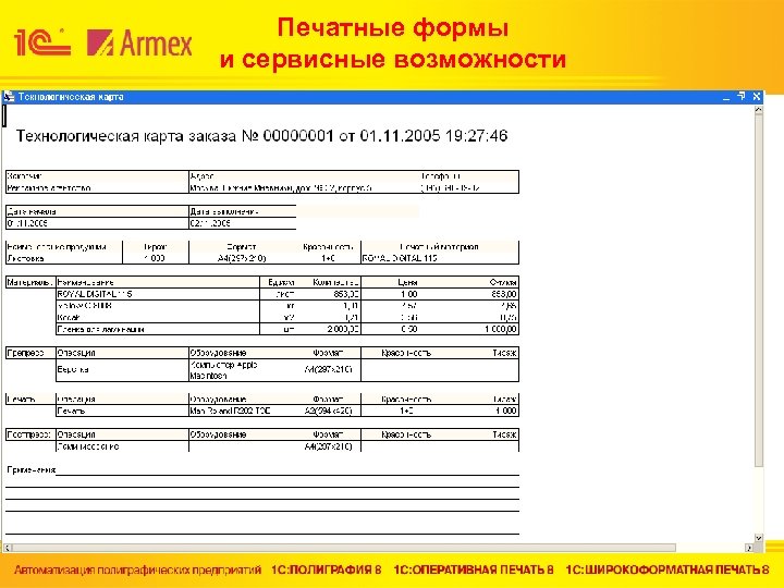 Печатные формы и сервисные возможности 