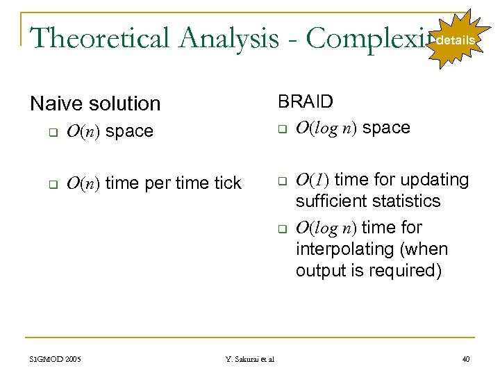 Theoretical Analysis - Complexity details q O(n) space BRAID q O(log n) space q