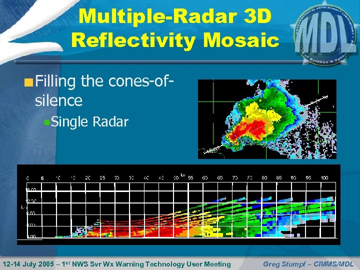Multiple-Radar 3 D Reflectivity Mosaic Filling the cones-ofsilence Single Radar 12 -14 July 2005