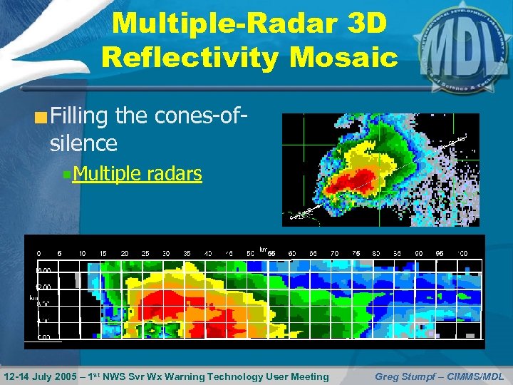 Multiple-Radar 3 D Reflectivity Mosaic Filling the cones-ofsilence Multiple radars 12 -14 July 2005