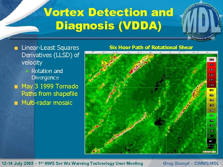 Vortex Detection and Diagnosis (VDDA) Linear-Least Squares Derivatives (LLSD) of velocity Six Hour Path