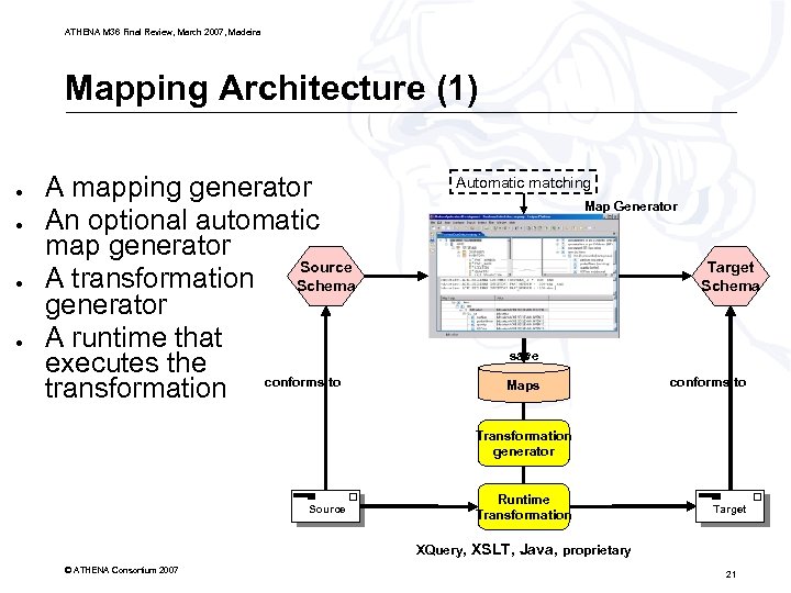 ATHENA M 36 Final Review, March 2007, Madeira Mapping Architecture (1) ● ● A
