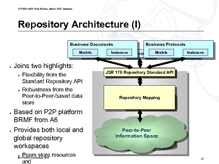 ATHENA M 36 Final Review, March 2007, Madeira Repository Architecture (I) Business Documents Models