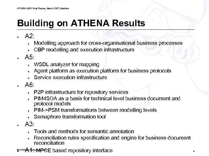 ATHENA M 36 Final Review, March 2007, Madeira Building on ATHENA Results ● A
