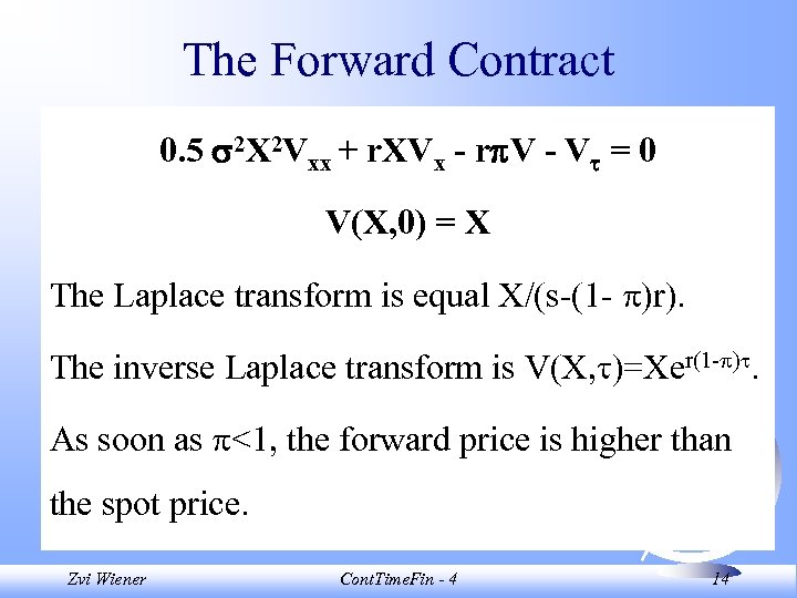 The Forward Contract 0. 5 2 X 2 Vxx + r. XVx - r