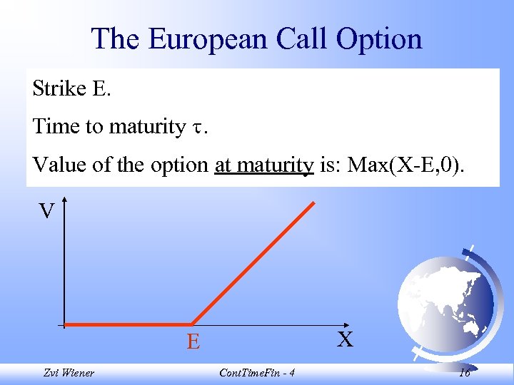 The European Call Option Strike E. Time to maturity . Value of the option