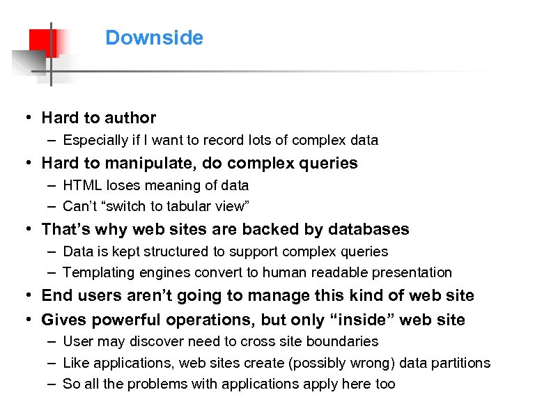 Downside • Hard to author – Especially if I want to record lots of