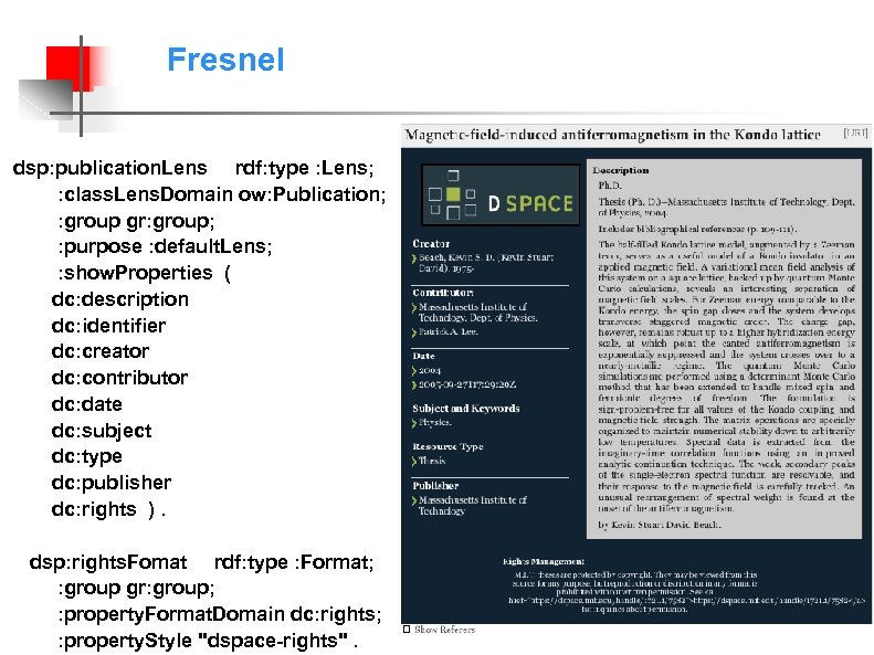 Fresnel dsp: publication. Lens rdf: type : Lens; : class. Lens. Domain ow: Publication;