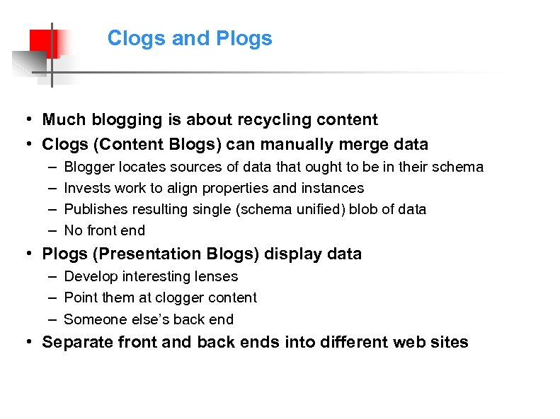 Clogs and Plogs • Much blogging is about recycling content • Clogs (Content Blogs)