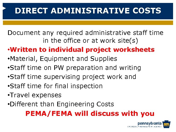 DIRECT ADMINISTRATIVE COSTS Document any required administrative staff time in the office or at