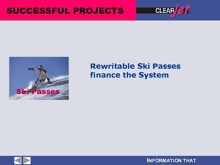 SUCCESSFUL PROJECTS Rewritable Ski Passes finance the System Ski Passes INFORMATION THAT 