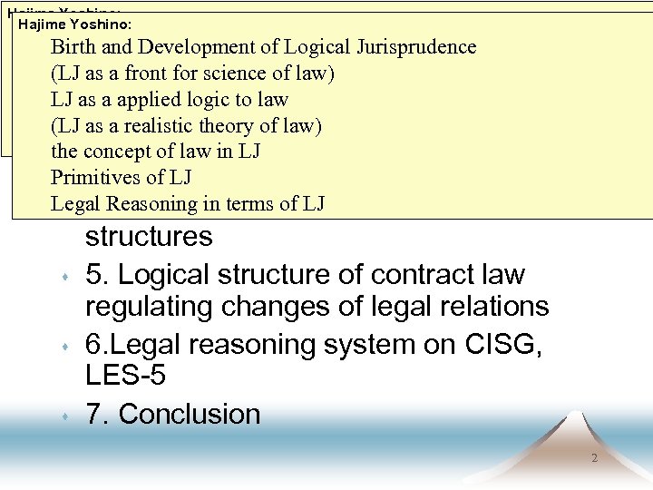 Hajime Yoshino: Contents Object Development Birth and of this paper of Logical Jurisprudence Problem