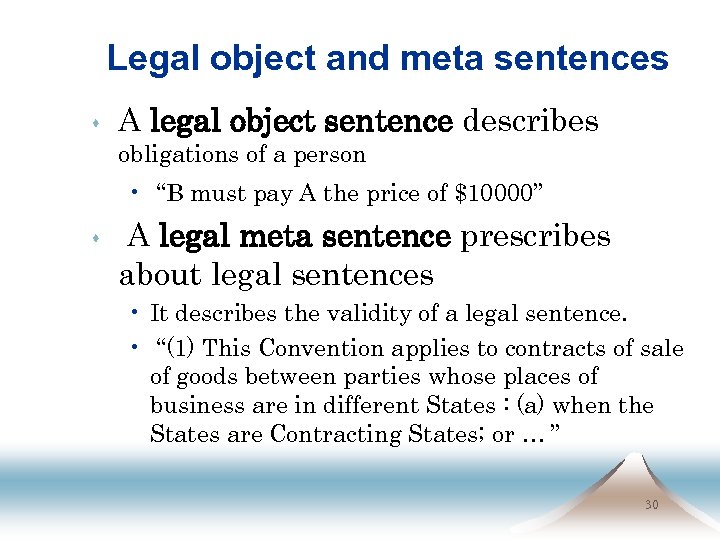 Legal object and meta sentences s A legal object sentence describes obligations of a