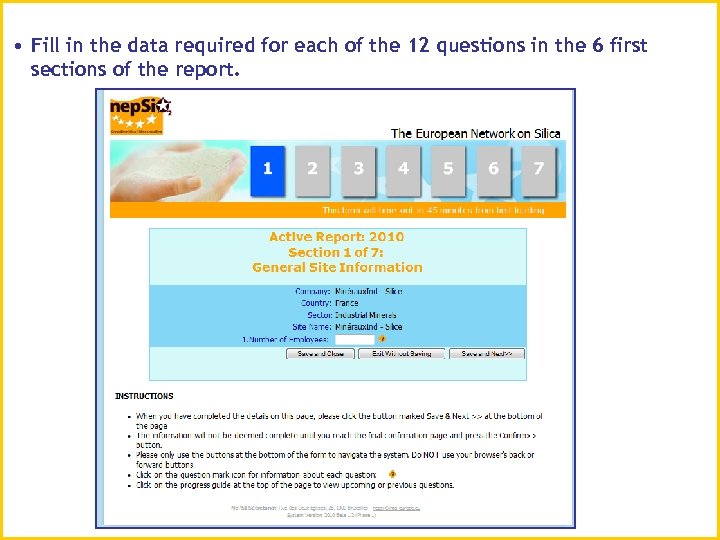  • Fill in the data required for each of the 12 questions in