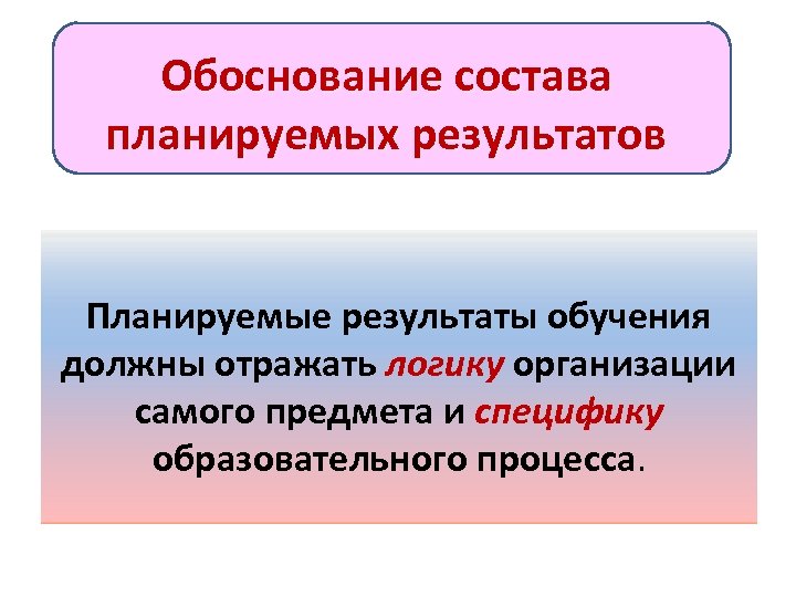 Обоснование состава планируемых результатов Планируемые результаты обучения должны отражать логику организации самого предмета и
