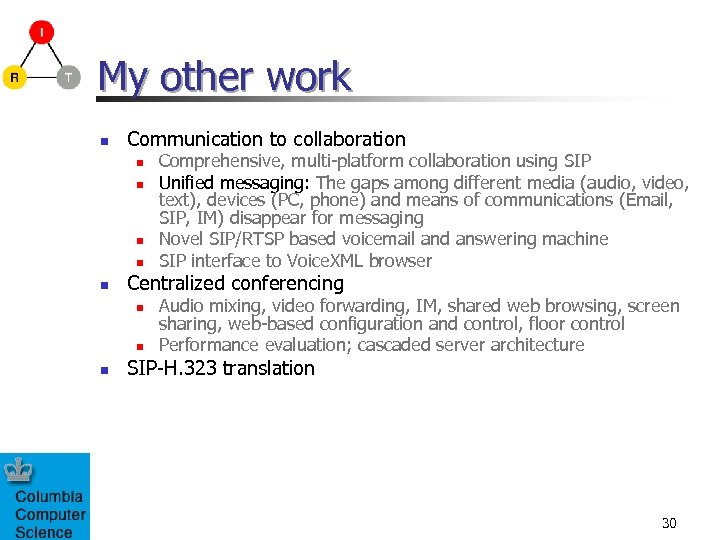 My other work n Communication to collaboration n n Centralized conferencing n n n