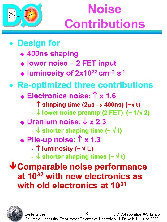 Noise Contributions · Design for u u u 400 ns shaping lower noise –