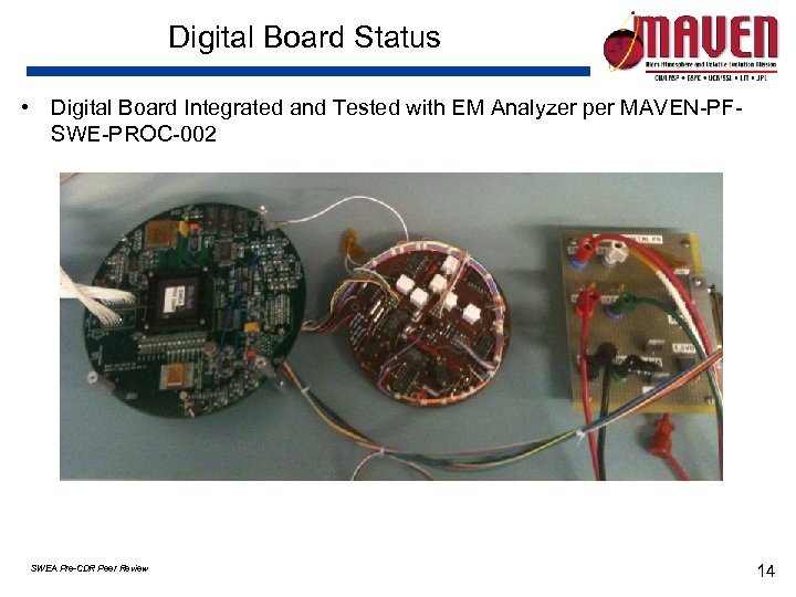 Digital Board Status • Digital Board Integrated and Tested with EM Analyzer per MAVEN-PFSWE-PROC-002