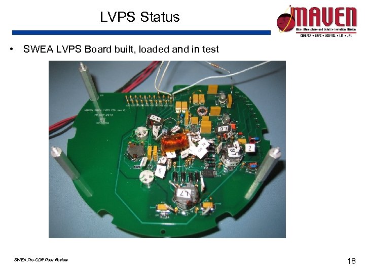 LVPS Status • SWEA LVPS Board built, loaded and in test SWEA Pre-CDR Peer