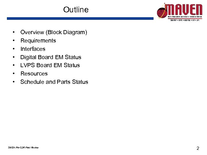 Outline • • Overview (Block Diagram) Requirements Interfaces Digital Board EM Status LVPS Board
