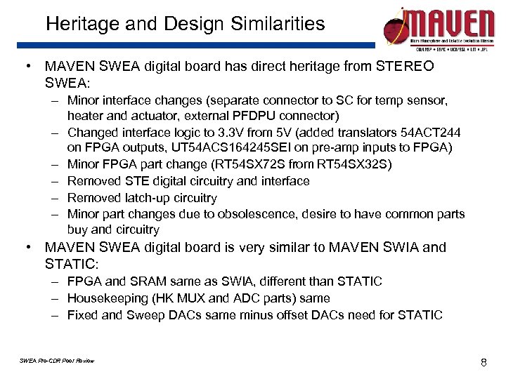 Heritage and Design Similarities • MAVEN SWEA digital board has direct heritage from STEREO