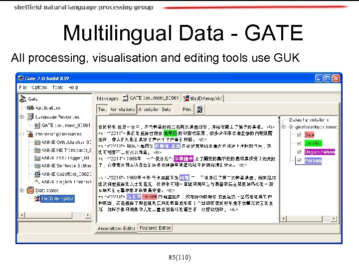 Multilingual Data - GATE All processing, visualisation and editing tools use GUK 85(110) 