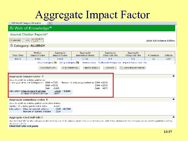 Aggregate Impact Factor 13/37 